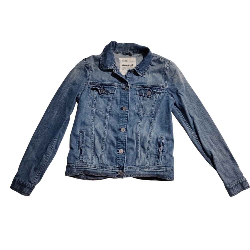 Garage Girlfriend Denim Jacket Womens Small Medium Wash Blue Stretch Jean Coat